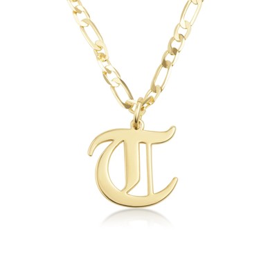 Beleco 14K Gold Plated Initial Pendant Necklace Women EA-Z Letter Figaro Chai...