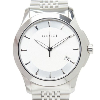 Gucci G-Timeless G Logo Uhr Herren Edelstahl Weiß Silber Aus Japan
