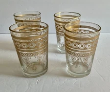 Gold Moroccan Glasses Artisan Tea and Wine Morrocan Tumbler Glass Cups Set of 4