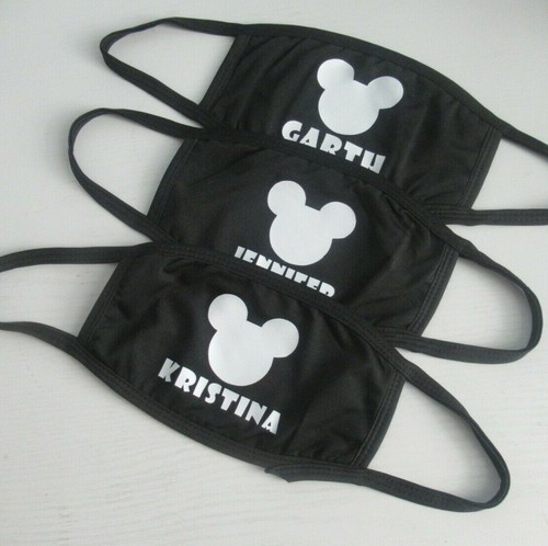 Personalized Mickey Mouse Cotton Black Face Mask Adult Name Fun Quilted white - Picture 3 of 3