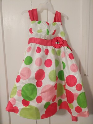 Rare Editions Pink and Green Polka Dot Dress 4T Girls | eBay