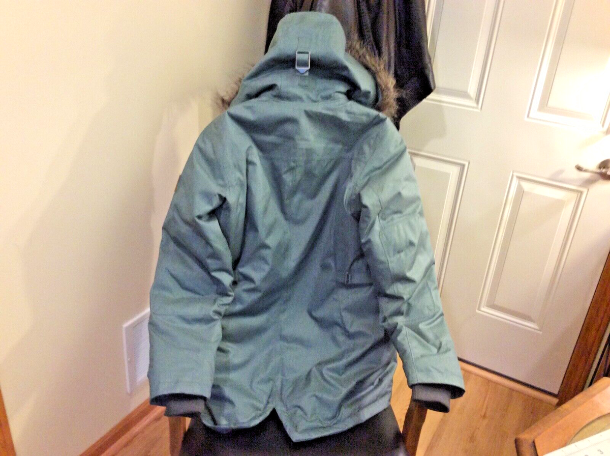 Columbia Women's Down Parka Jacket Coat 550TD Green Hooded Faux