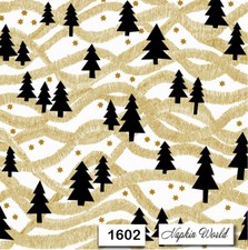 (1602) TWO Individual Paper Luncheon Decoupage Napkins - PINE TREES GOLD PATTERN