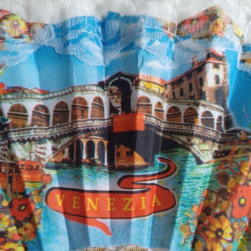 VENEZIA Italien faltbarer Handfächer Goldrand & Spitzenstoff mit Szenen von Venedig - Bild 2 von 11