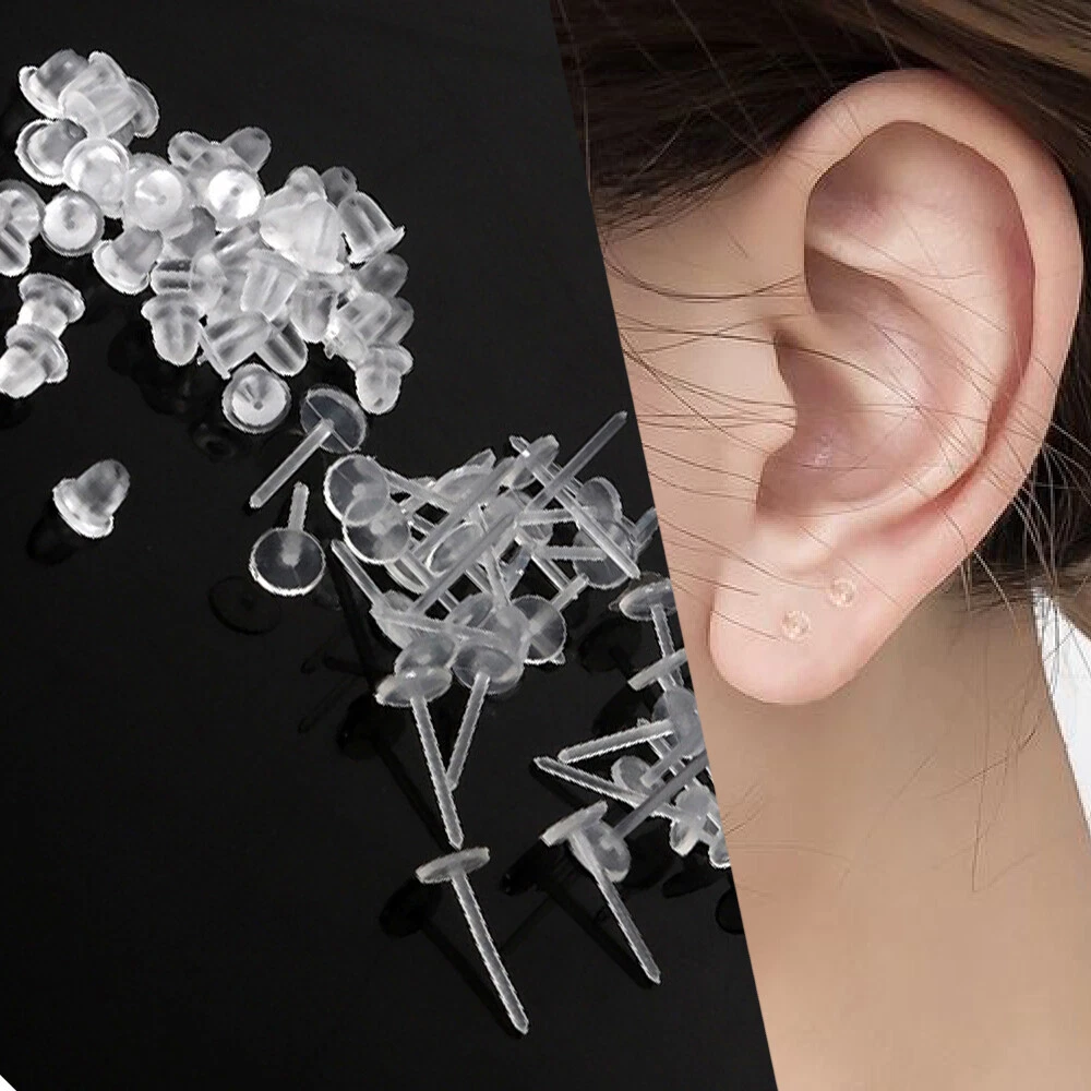 10 20 50 100x Invisible Clear Earrings Plastic Studs, 46% OFF