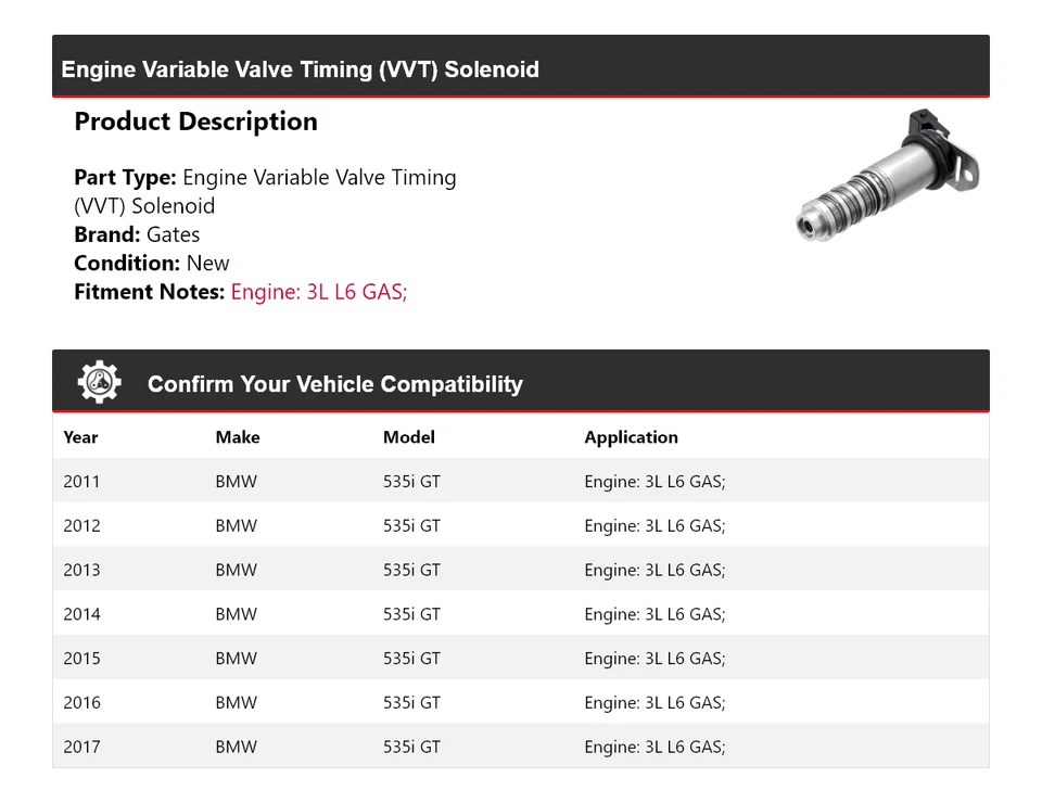 Para BMW 535i GT 2011-2017 3L L6 motor de gasolina VVT puertas solenoides 2012 2013 2014 Foto 2 de 4