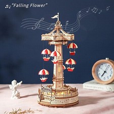 ROKR 3D Wooden Puzzle LED Parachute Tower Music Box DIY Model Kits Adults Gifts