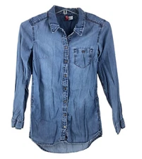Divided H&M Womens Button Up Shirt Chambray Top Blue Long Sleeve Sz 2 - A28