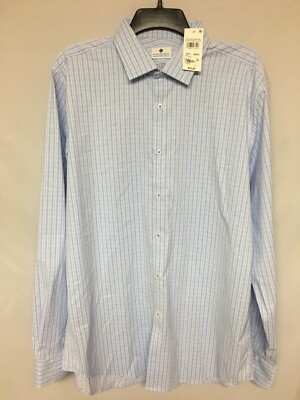 Ryan Seacrest Distinction Men's Check Dress Shirt White-Blue Size 16.5x36-37