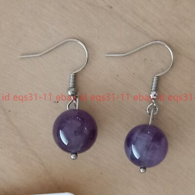 10mm Amethyst Gemstone Tibet Silver Ear Beads Earrings Fashion Hoop Tassel Het