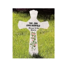 White Memorial Cross with Engraved Plaque - 16.5" Roadside Remembrance