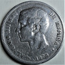 España /Spanien 5 Pesetas 1875 Silber Madrid...