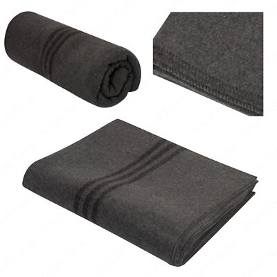 German Army Bundeswehr Style Wool Blanket - Grey with Black Stripe