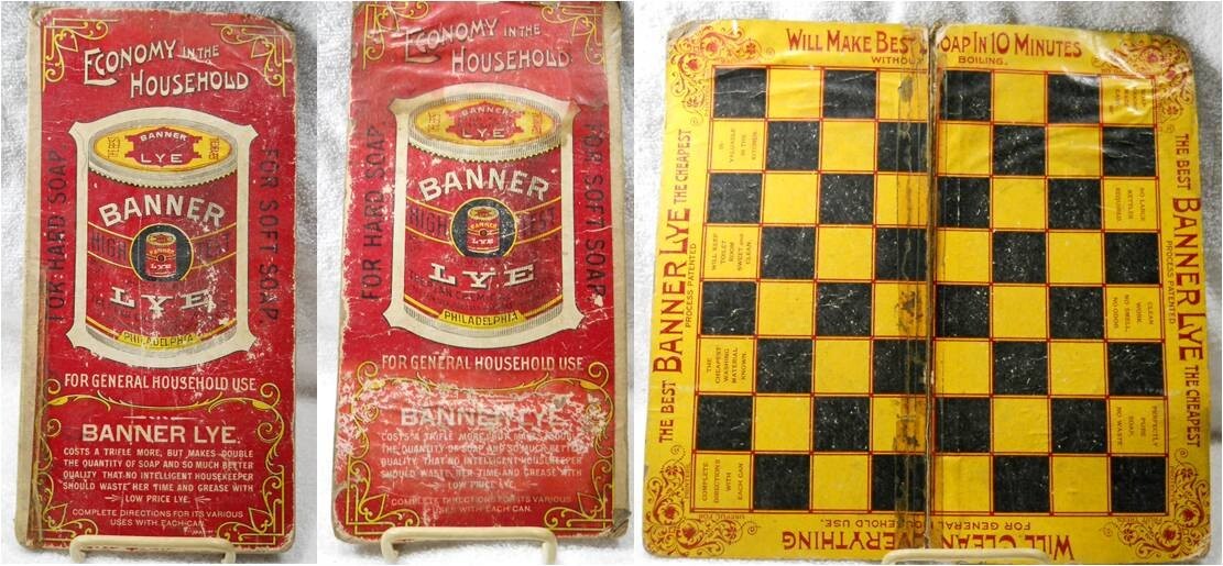 Banner Lye 1890s Advertising Cardboard Sign Checkerboard Penn
