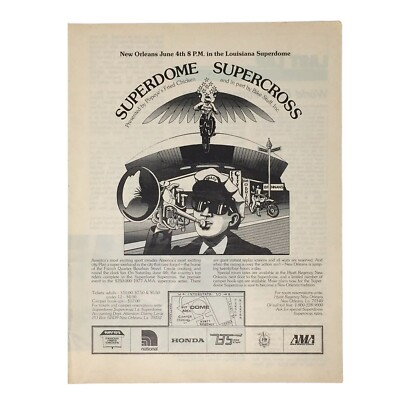 1977 Superdome AMA Supercross New Orleans Louisiana Dirt Bike Print Ad VTG MX