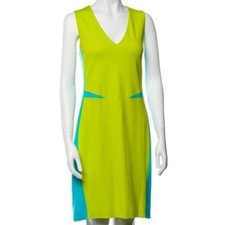 Lisa Perry Color Block Dress Aqua & Lime Green V Neck Sleeveless Size 8 Summer