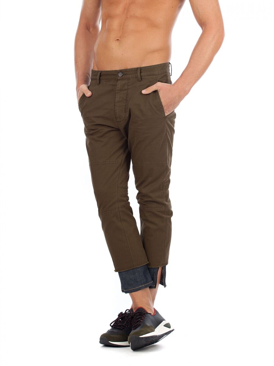 NEW AUTHENTIC DSQUARED2 PANTS WITH DENIM DETAIL KHAKI M NEW AUTHENTIC DSQUARED2 PANTS WITH DENIM DETAIL KHAKI M