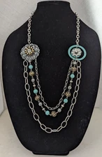 Layered Multi Strand Southwestern Rode Queen Turquoise Patina Cowgirl Necklace