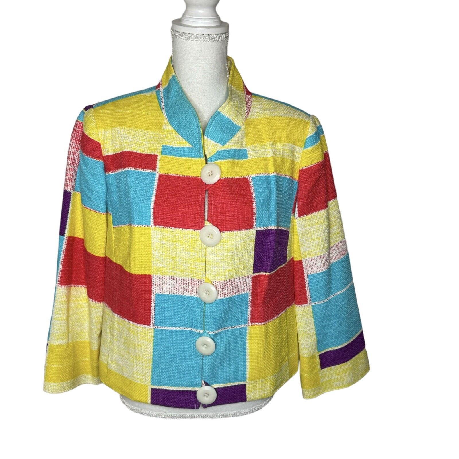 Carlisle Patchwork Colorblock Tweed Jacket 12 - image 1