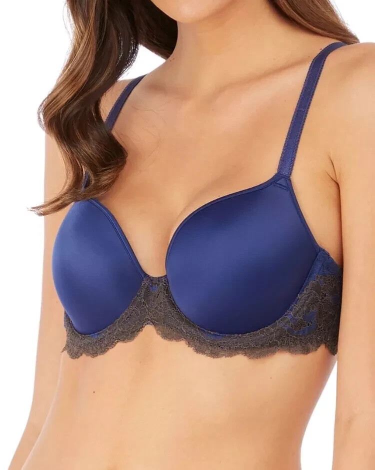 Wacoal Lace Affair Bra Navy Grey Size 36E Padded Moulded Contour T-Shirt 853256