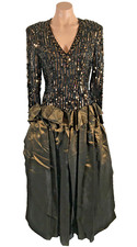 Vintage 1960s Victoria Royal Limited Sequin Beaded Ball Gown Black Copper sz 8
