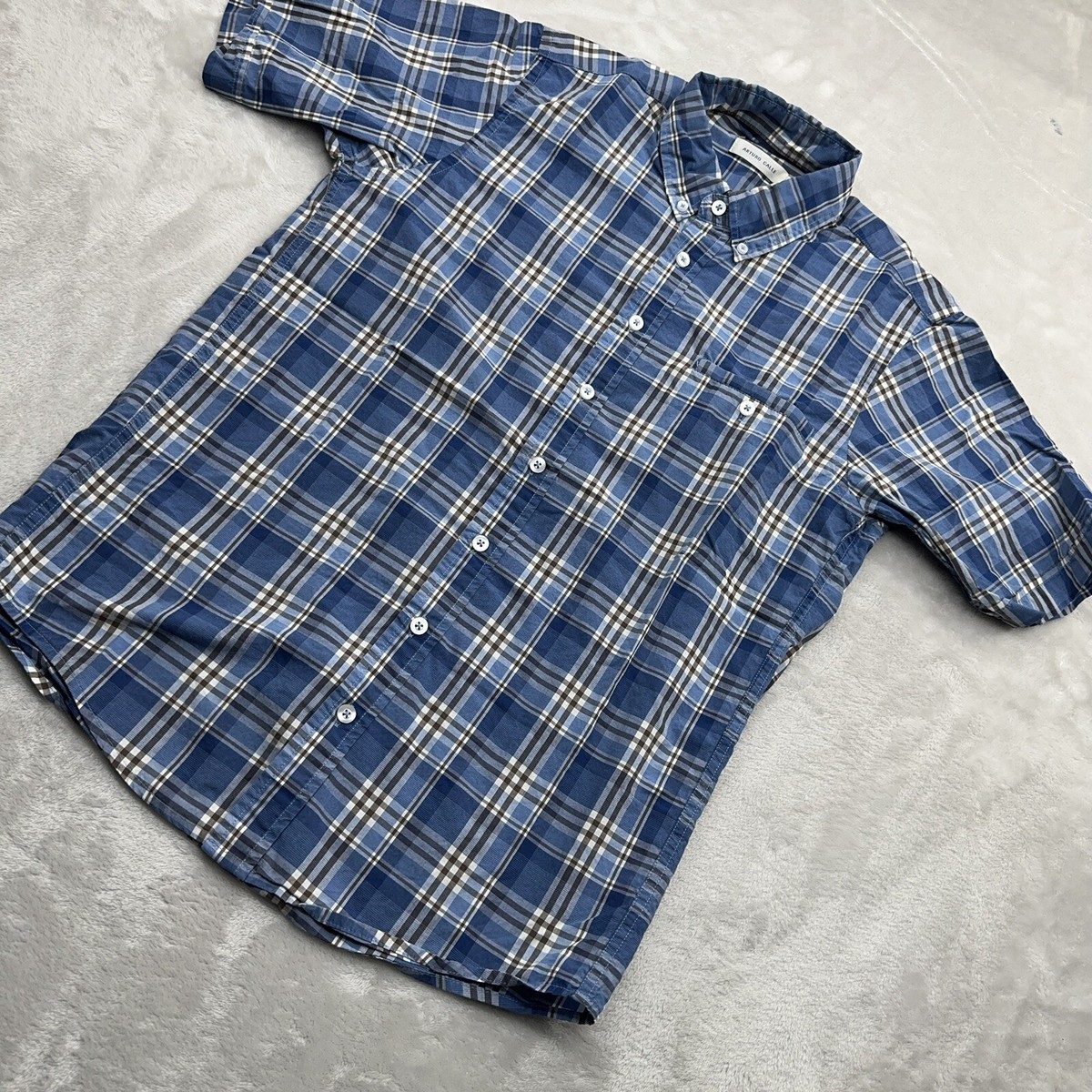 Cromoncent Men's Casual Buffalo Plaid Short Sleeve Shirt - Aloha Blue, 4XL, Lightweight Polyester - View #5