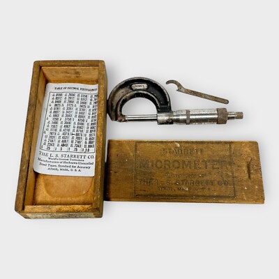 Starrett no 436 0-1'' outside Micrometer WOODED BOX VINTAGE