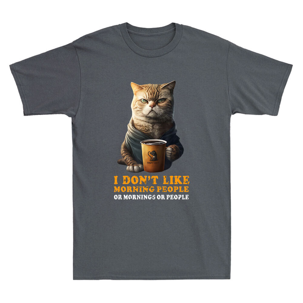 I Dont Like Morning People Funny Angry Cat Drink Coffee Meme Retro