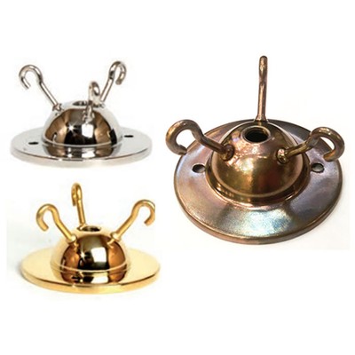 3 Way Hook Ceiling Rose Plate Fitting 72mm Solid Brass Multiple