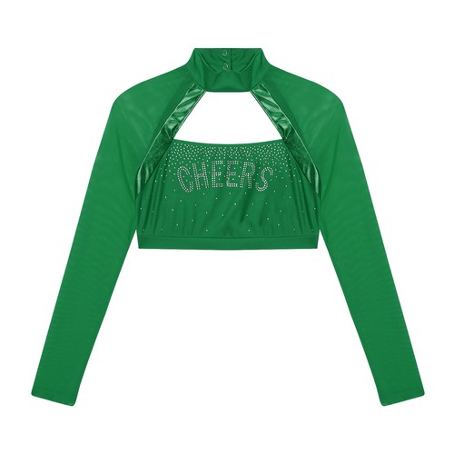 Women Cheer Uniform Tops Night Club Crop Top Rhinestone Cheerleader Costume - Picture 23 of 87