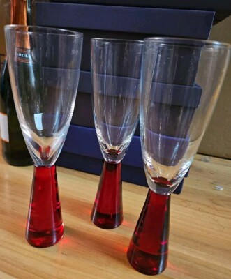 Mundgeblasen Artland Prescott Rubinrot Massiv Fuß Flötenstiel 3er Set Gläser