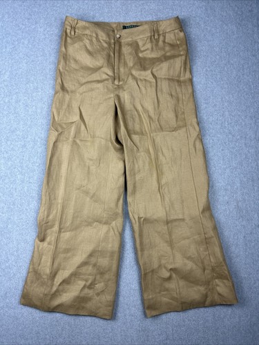 Lauren Ralph Lauren Pants Womens 8 Tan 100% Linen Wide Leg High Waist Lined VTG
