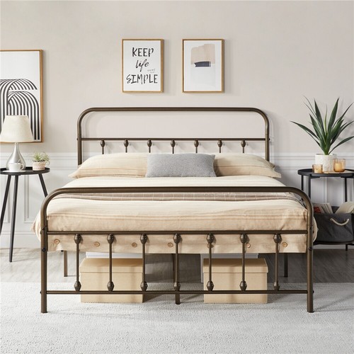 Twin/Full/Queen Metal Bed Frame Classic Iron Platform Bed w/Headboard Footboard - Picture 14 of 39