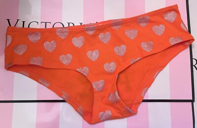 NWT VICTORIA'S SECRET PINK S ORANGE SILVER HEART VINTAGE RARE HIPSTER PANTIES