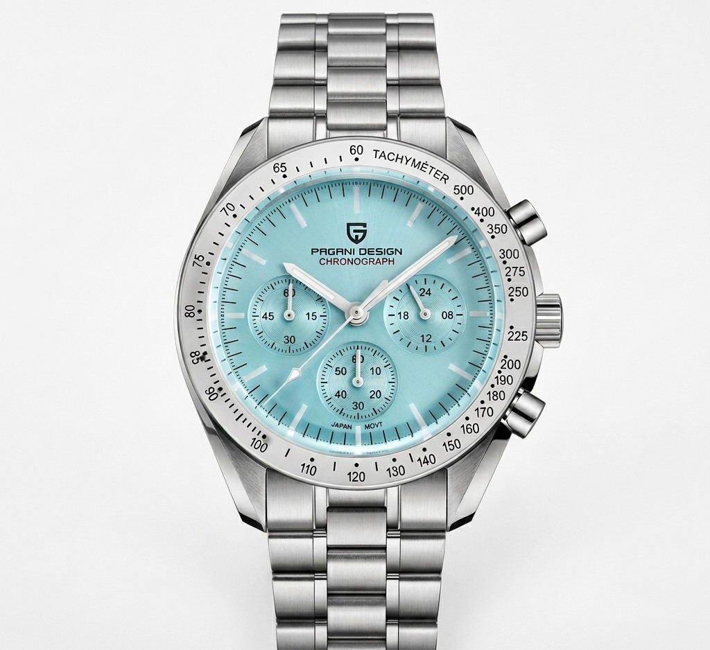Montre homme étanche 40mm avec chronographe VK63 précis et cadran rouge sport
