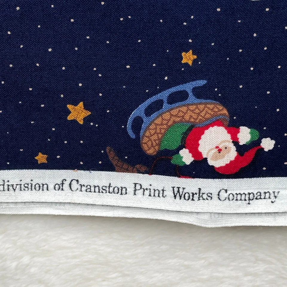 Vtg VIP Fabric Santa Sleigh & Reindeer Night Sky Moon Stars Dreamspinners 3 yds - Image 3 of 4