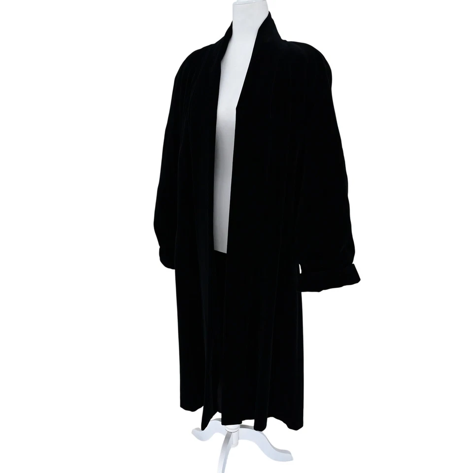 100% Cotton Black Velvet Long Duster Coat Witchy Goth Holiday Evening Jacket L - Image 2 of 4
