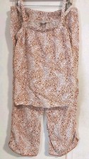 LOFT Sleep Set Cami  Capri Pants Brown White Animal Print Woven Rayon Size M