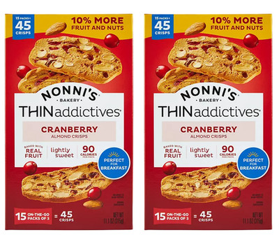 2 pack Nonni's THINaddictives Cranberry Almond Crisps 15 pk. FREE shipping