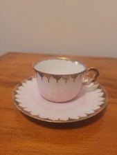 Vintage Tea Cup Set Limoges PDL France, Fine Bone China Gilded / Soft Pink Small