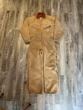 Vintage 1970s Carhartt Duck Canvas Red Quilted Work Coveralls Size 38R With Hood