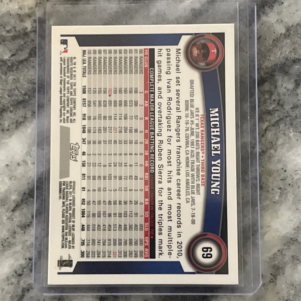 2011 Topps Chrome Orange Refractor Michael Young Texas Rangers #69 - Image 2 of 2