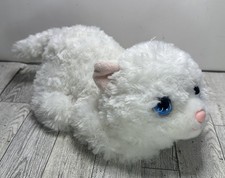 Aurora World Soft White Fluffy Plush Kitty Cat 14" Blue Eyes Lying Down