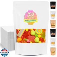 FITIMOR Food Bags 100 Pack Granola Trail Mix Bags Mylar Bags with Window Rese