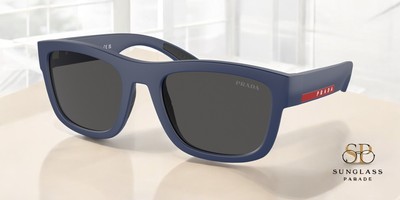 PRADA LINEA ROSSA PS 01ZS TFY06F Blue Rubber Dark Grey 53 mm Men's Sunglasses