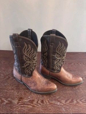 Laredo Women's Brown Leather Western Cowboy Boots, Embroidered Pull-On, US 10M
