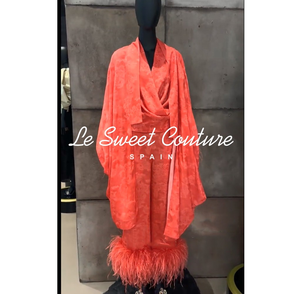 ZARA WOMAN NWT SS26 MARISA BERENSON JACQUARD KIMONO RED ORANGE