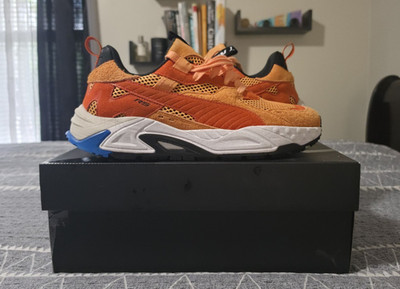 PUMA RS Trck Horizon Low Top Lace Up Mesh Suede Sneakers Orange Black