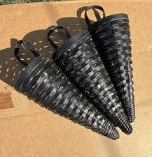 Set Of 3 Black Woven Wicker Conical Baskets With Handle 21  Wall Hanging Flower