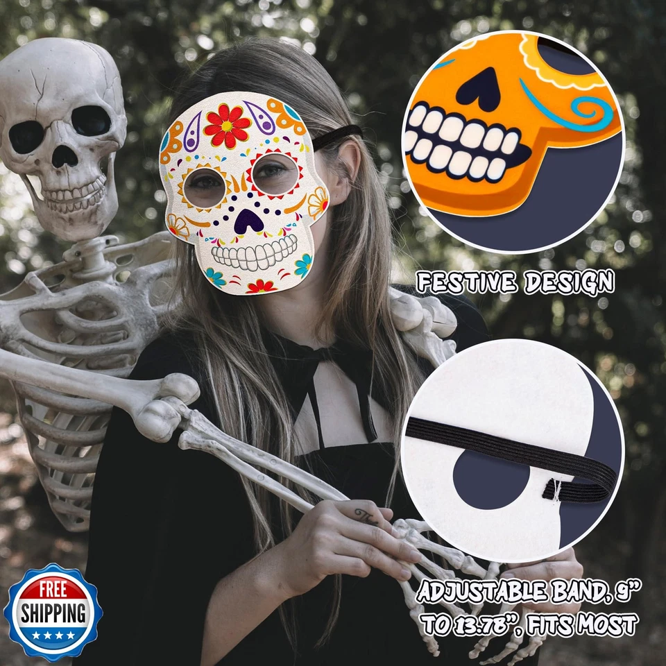 80UncleKimby 8PCS Dia De Los Muertos Masks - Halloween Felt Sugar Skull Craft - Image 4 of 4